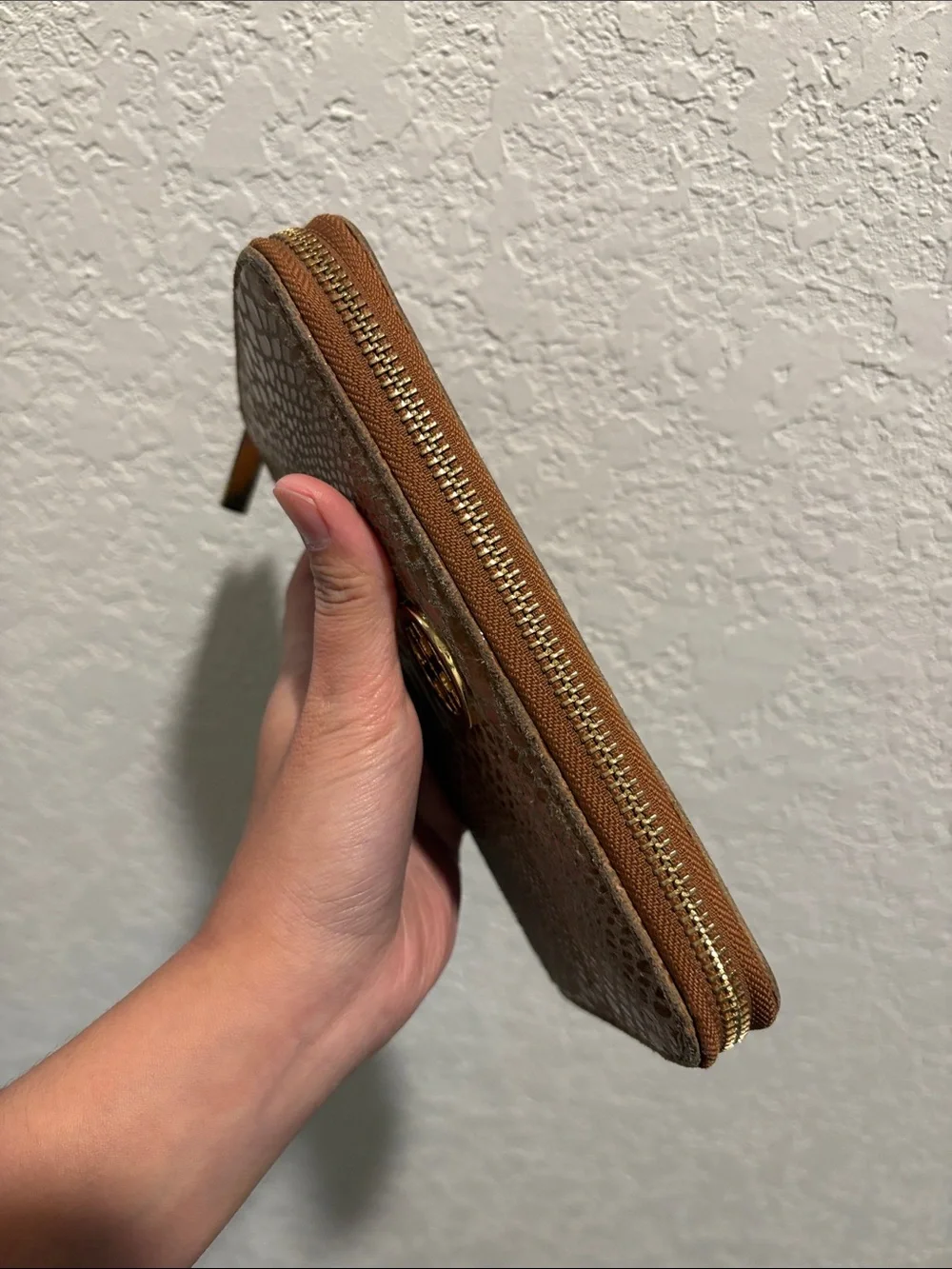 Tory Burch Tan Snakeskin-Embossed Zip Wallet